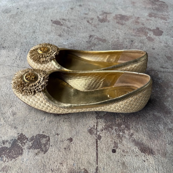 Tory Burch Ballet Flats Straw Size 9.5 Gold Women's Shoes - Picture 4 of 7